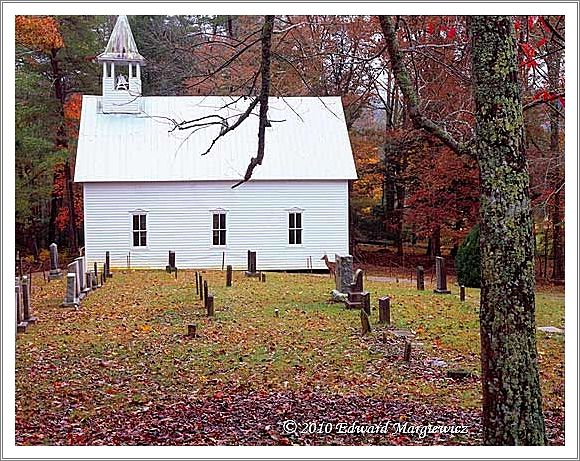 450694   The Methadist Church and cemetary in Cades Cove.  A deer wandering by stopped for a picture